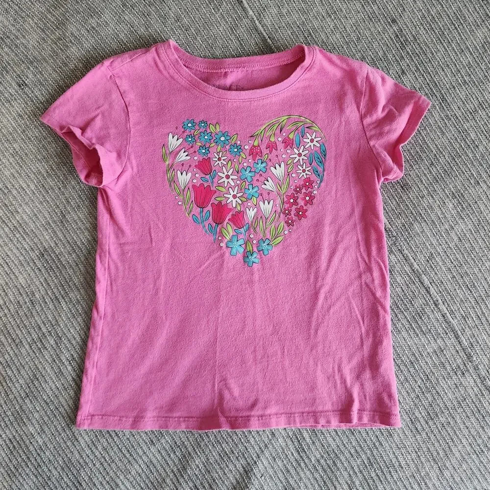 The Children's Place Girls Floral Heart Graphic Tee